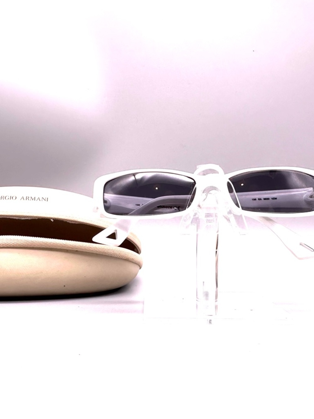 Emporio Armani EA 9500 VZW White Rectangular Sunglasses Y2K Eagle Logo Case